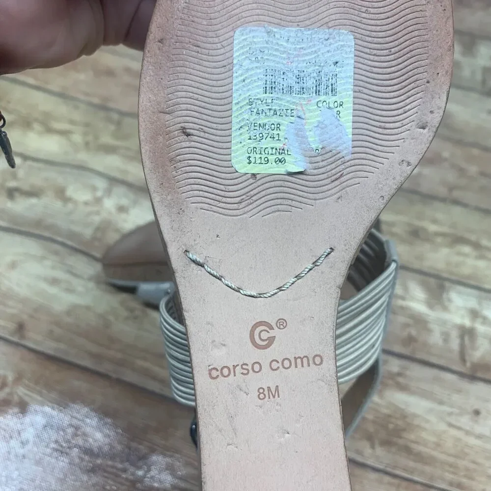 Corso Como Nude Shimmer Cork Wedge Strappy Sandal Size 8 M Open Toe‎